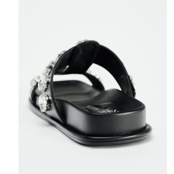 BLOGGER'S FAVE! Zara Faux Leather Gem Sandals Black NWT - Picture 12 of 13